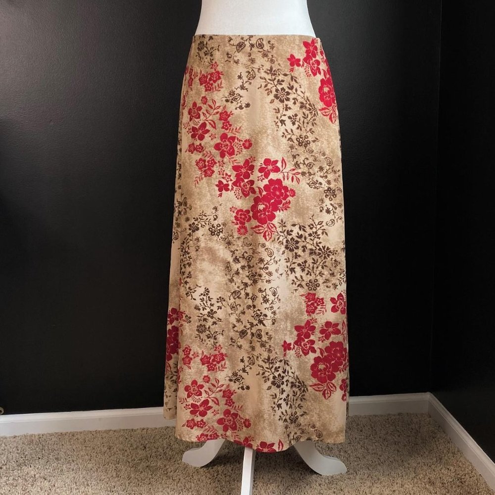 Witchy Boho Grunge Beige Tropical Floral Midi Maxi Skirt